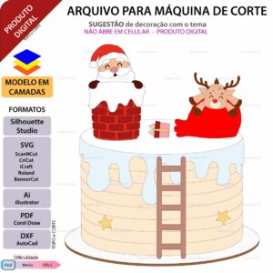 Topo de bolo Natal - Noel na Chaminé Arquivo Silhouette, Arquivo ScanNCut, Arquivo SVG, DXF, Ai, Eps, PDF