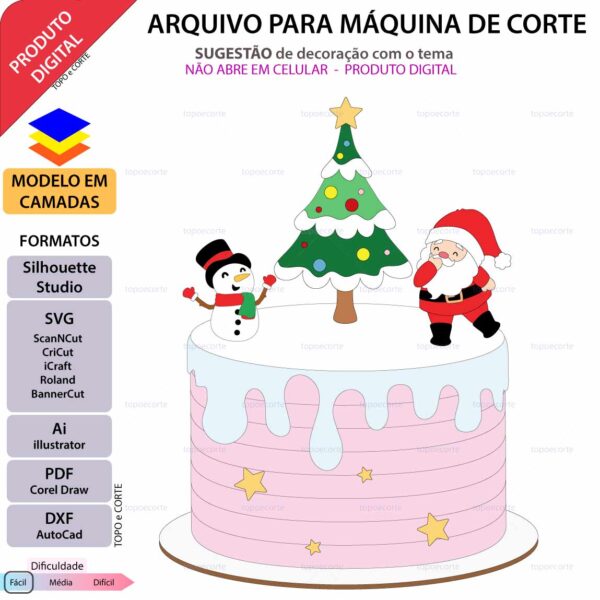 Topo de bolo Noel e boneco de neve Arquivo Silhouette, Arquivo ScanNCut, Arquivo SVG, DXF, Ai, Eps, PDF