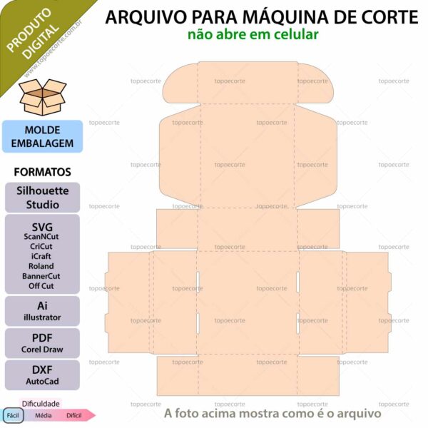 Molde de caixa montável 39x92 arquivo para Silhouette Studio, SVG, DXF, Cricut, Scanncut, Foison