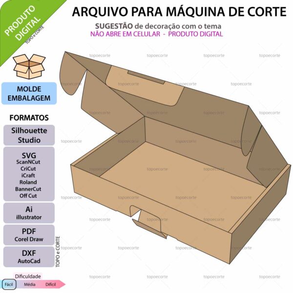 Molde de caixa montável 97x144x30 arquivo para Silhouette Studio, SVG, DXF, Cricut, Scanncut, Foison