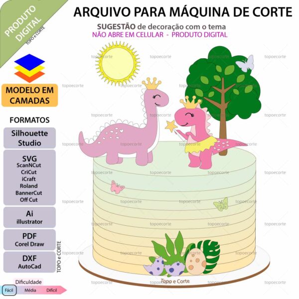 Topo de bolo Dino princesa Arquivo Silhouette, Arquivo ScanNCut, Arquivo SVG, DXF, Ai, Eps, PDF