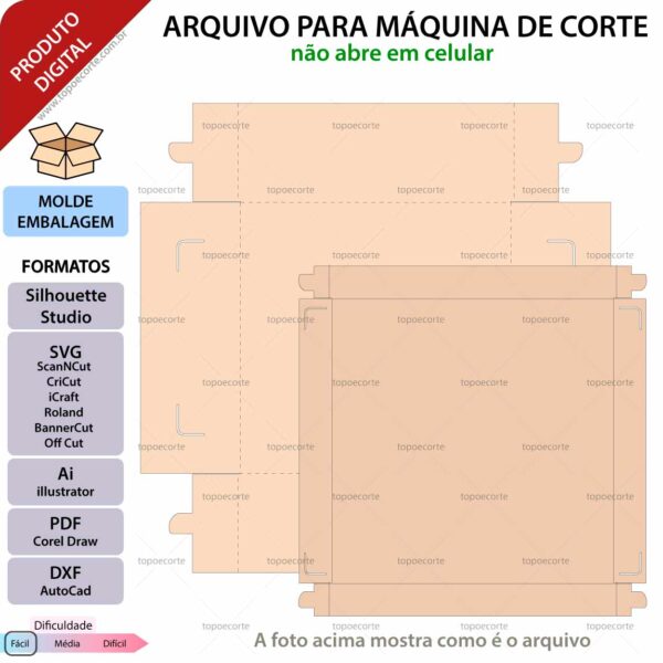 Molde de caixa 15x15x5,5 arquivo para Silhouette Studio, SVG, DXF, Cricut, Scanncut, Foison