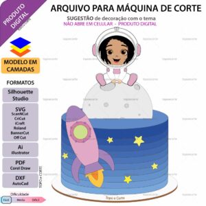 Topo de bolo Astronauta Menina Arquivo Silhouette, Arquivo ScanNCut, Arquivo SVG, DXF, Ai, Eps, PDF