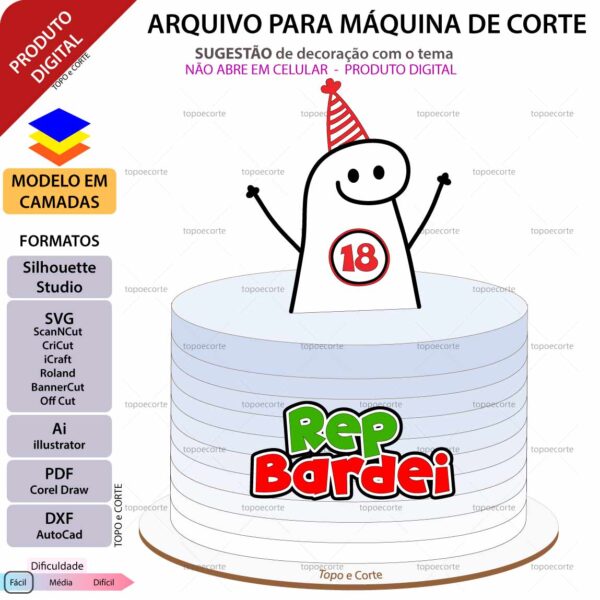 Topo de bolo Flork 18 anos Arquivo Silhouette, Arquivo ScanNCut, Arquivo SVG, DXF, Ai, Eps, PDF