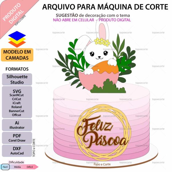 Topo de bolo Coelhinha na casca de ovo Arquivo Silhouette, Arquivo ScanNCut, Arquivo SVG, DXF, Ai, Eps, PDF