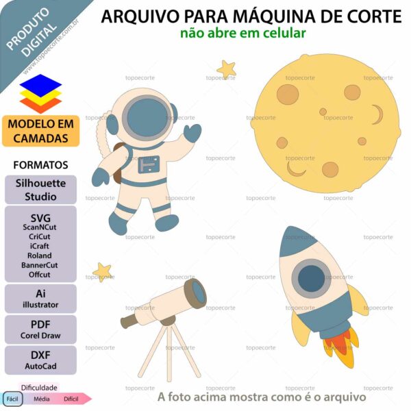 Topo de bolo Astronauta telescópio Arquivo Silhouette, Arquivo ScanNCut, Arquivo SVG, DXF, Ai, Eps, PDF