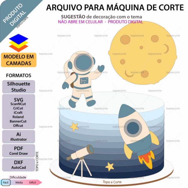Topo de bolo Astronauta telescópio Arquivo Silhouette, Arquivo ScanNCut, Arquivo SVG, DXF, Ai, Eps, PDF