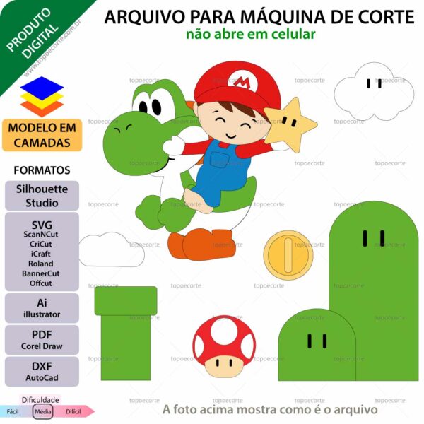 Topo de bolo Baby inspirado em Mário e Yoshi Arquivo Silhouette, Arquivo ScanNCut, Arquivo SVG, DXF, Ai, Eps, PDF