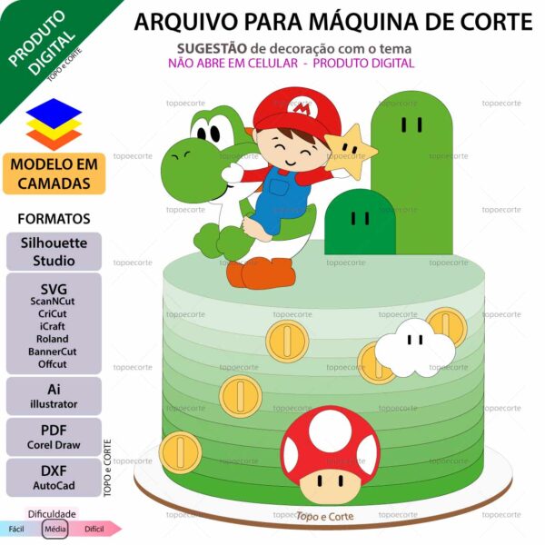 Topo de bolo Baby inspirado em Mário e Yoshi Arquivo Silhouette, Arquivo ScanNCut, Arquivo SVG, DXF, Ai, Eps, PDF