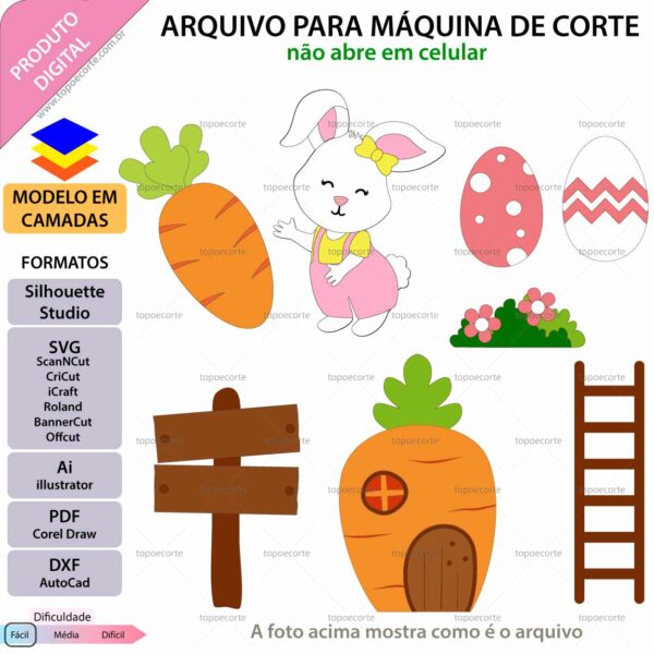 Topo de bolo Coelhinha Páscoa com casinha Arquivo Silhouette, Arquivo ScanNCut, Arquivo SVG, DXF, Ai, Eps, PDF