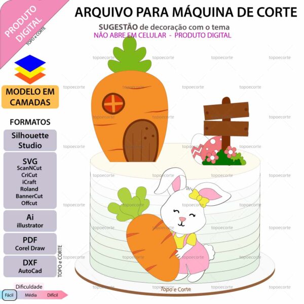 Topo de bolo Coelhinha Páscoa com casinha Arquivo Silhouette, Arquivo ScanNCut, Arquivo SVG, DXF, Ai, Eps, PDF