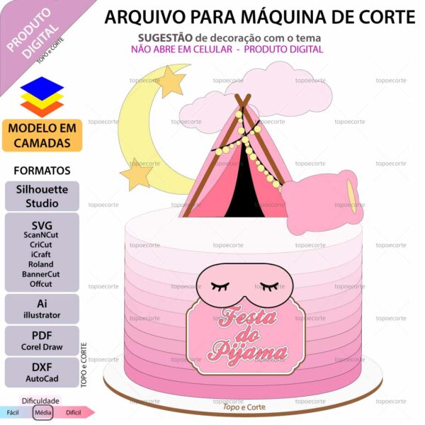 Topo de bolo Festa do pijama barraca Arquivo Silhouette, Arquivo ScanNCut, Arquivo SVG, DXF, Ai, Eps, PDF