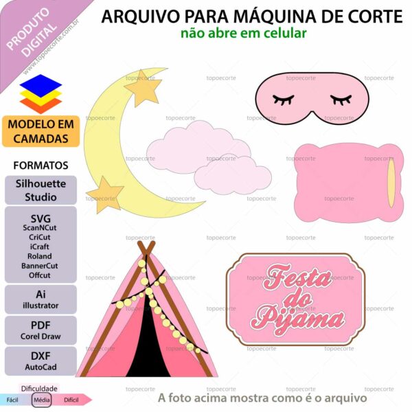 Topo de bolo Festa do pijama barraca Arquivo Silhouette, Arquivo ScanNCut, Arquivo SVG, DXF, Ai, Eps, PDF