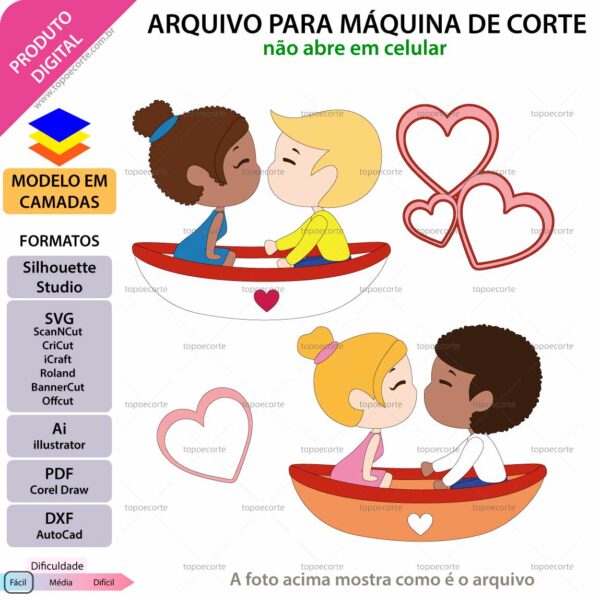 Topo de bolo Namorados no barco Arquivo Silhouette, Arquivo ScanNCut, Arquivo SVG, DXF, Ai, Eps, PDF