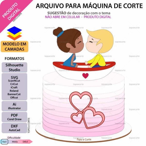 Topo de bolo Namorados no barco Arquivo Silhouette, Arquivo ScanNCut, Arquivo SVG, DXF, Ai, Eps, PDF