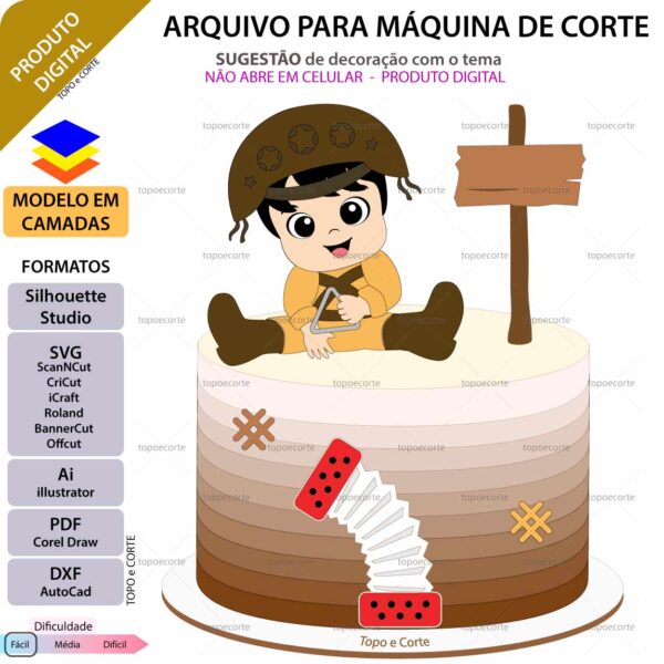 Topo de bolo Festa Junina Bebê Lampião Arquivo Silhouette, Arquivo ScanNCut, Arquivo SVG, DXF, Ai, Eps, PDF