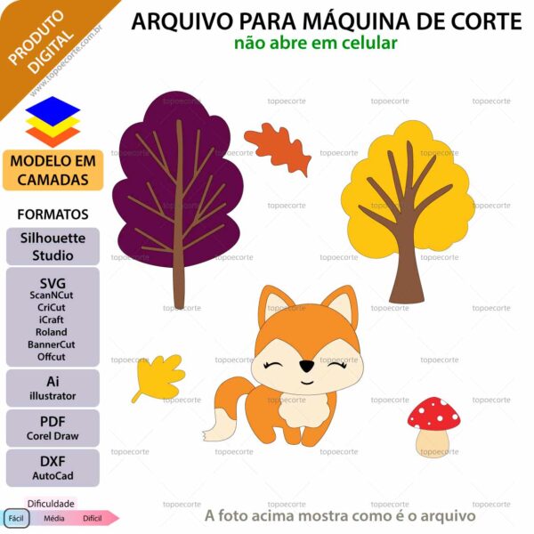 Topo de bolo Raposinha Bosque Arquivo Silhouette, Arquivo ScanNCut, Arquivo SVG, DXF, Ai, Eps, PDF