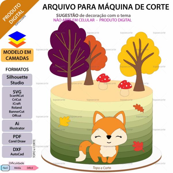 Topo de bolo Raposinha Bosque Arquivo Silhouette, Arquivo ScanNCut, Arquivo SVG, DXF, Ai, Eps, PDF