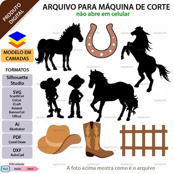 Topo de bolo Cavalos Menino Menina Arquivo Silhouette, Arquivo ScanNCut, Arquivo SVG, DXF, Ai, Eps, PDF