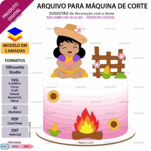 Topo de bolo Festa Junina Menina Vestido Arquivo Silhouette, Arquivo ScanNCut, Arquivo SVG, DXF, Ai, Eps, PDF