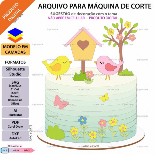 topo bolo Passarinho casinha silhouette scanncut svg cricut dxf