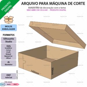Molde de caixa Caixa com tampa 140x50 arquivo para Silhouette Studio, SVG, DXF, Cricut, Scanncut, Foison