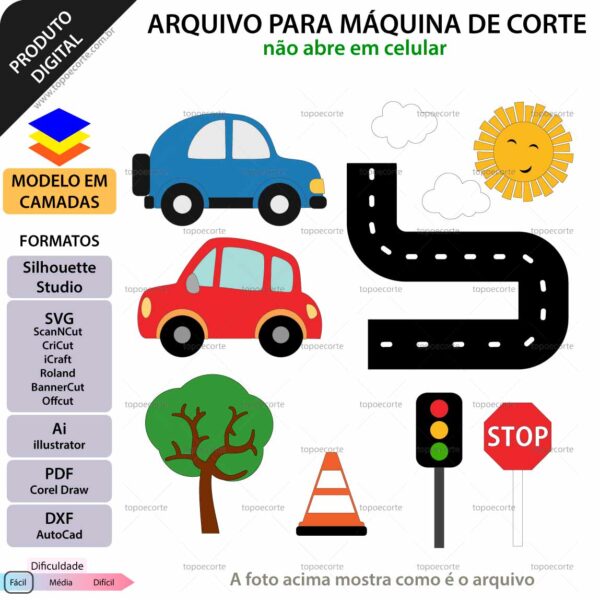 Topo de bolo Carrinhos com pista Arquivo Silhouette, Arquivo ScanNCut, Arquivo SVG, DXF, Ai, Eps, PDF
