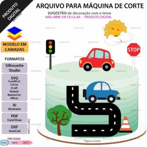 Topo de bolo Carrinhos com pista Arquivo Silhouette, Arquivo ScanNCut, Arquivo SVG, DXF, Ai, Eps, PDF