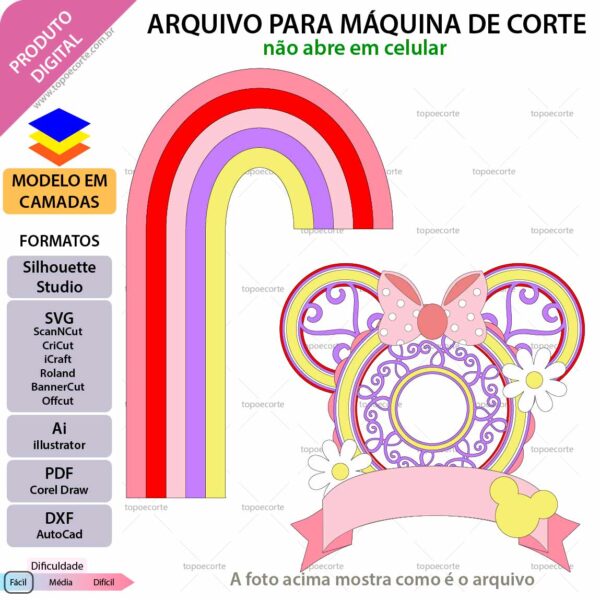 Topo de bolo Minnie Arco Arquivo Silhouette, Arquivo ScanNCut, Arquivo SVG, DXF, Ai, Eps, PDF