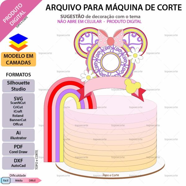 Topo de bolo Minnie Arco Arquivo Silhouette, Arquivo ScanNCut, Arquivo SVG, DXF, Ai, Eps, PDF