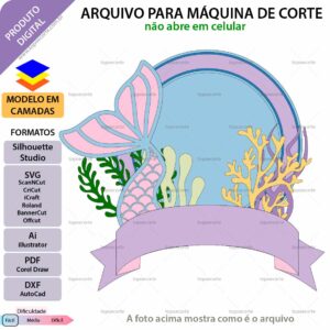Topo de bolo Sereia faixa e calda Arquivo Silhouette, Arquivo ScanNCut, Arquivo SVG, DXF, Ai, Eps, PDF