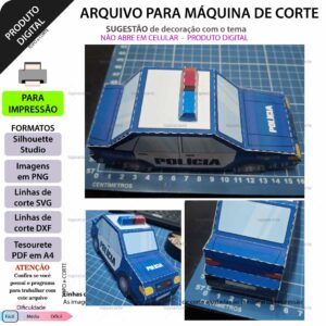 Topo de bolo Carrinho de polícia 3D Arquivo Silhouette, Arquivo ScanNCut, Arquivo SVG, DXF, Ai, Eps, PDF
