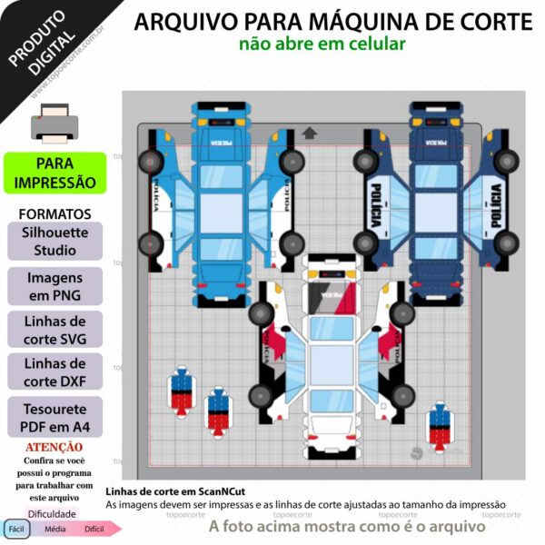 Topo de bolo Carrinho de polícia 3D Arquivo Silhouette, Arquivo ScanNCut, Arquivo SVG, DXF, Ai, Eps, PDF