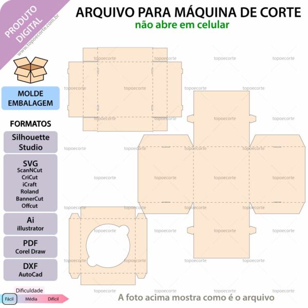 Molde de caixa Cupcake unitário arquivo para Silhouette Studio, SVG, DXF, Cricut, Scanncut, Foison