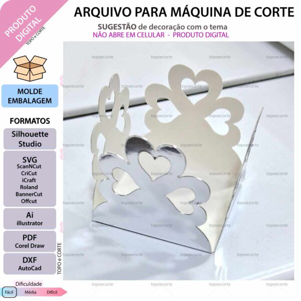 Molde de caixa Forminha de docinho coração arquivo para Silhouette Studio, SVG, DXF, Cricut, Scanncut, Foison