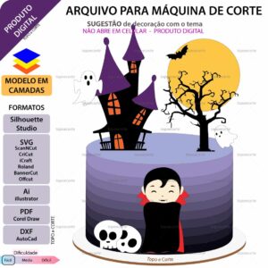 Topo de bolo Halloween Drácula Arquivo Silhouette, Arquivo ScanNCut, Arquivo SVG, DXF, Ai, Eps, PDF