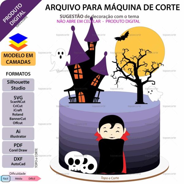 Topo de bolo Halloween Drácula Arquivo Silhouette, Arquivo ScanNCut, Arquivo SVG, DXF, Ai, Eps, PDF