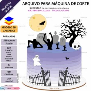 Topo de bolo Halloween cemitério Arquivo Silhouette, Arquivo ScanNCut, Arquivo SVG, DXF, Ai, Eps, PDF