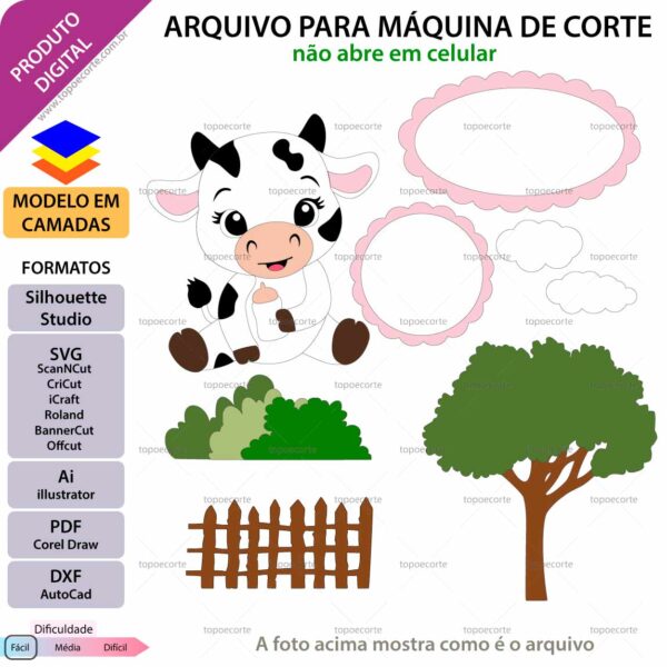 Topo de bolo Vaquinha mamadeira arquivo silhouette studio