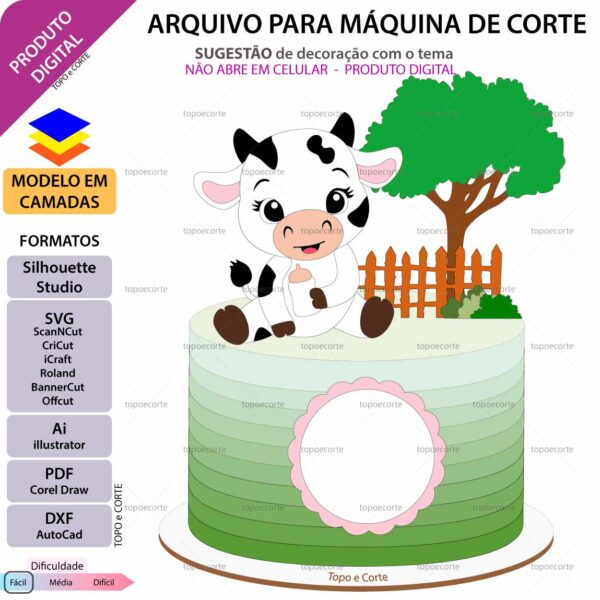 Topo de bolo Vaquinha mamadeira arquivo silhouette studio