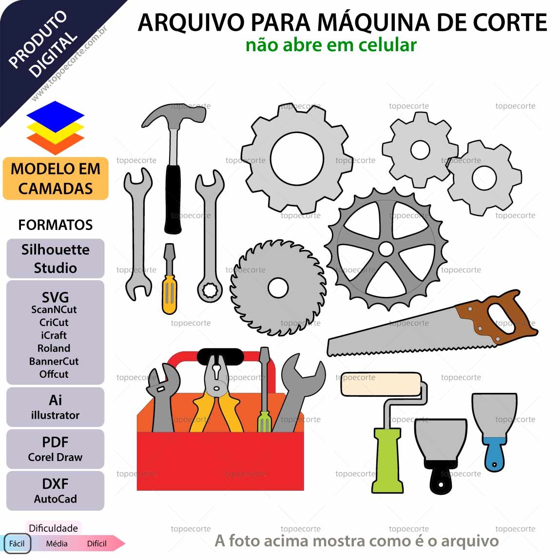 Topo de bolo Ferramentas diversas Arquivo Silhouette, Arquivo ScanNCut, Arquivo SVG, DXF, Ai, Eps, PDF