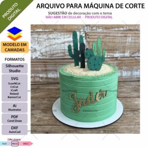 Topo de bolo Cactos detalhados Arquivo Silhouette, Arquivo ScanNCut, Arquivo SVG, DXF, Ai, Eps, PDF