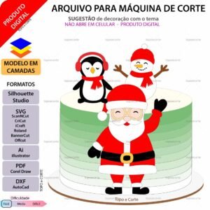 Topo de bolo Natal - Noel Pinguim Arquivo Silhouette, Arquivo ScanNCut, Arquivo SVG, DXF, Ai, Eps, PDF