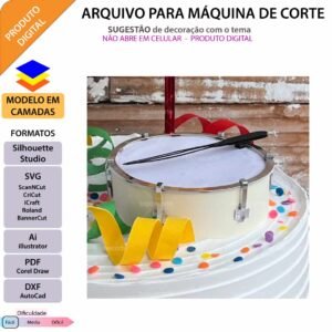 Topo de bolo Samba tamborim 3D Arquivo Silhouette, Arquivo ScanNCut, Arquivo SVG, DXF, Ai, Eps, PDF