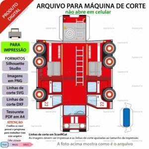 Topo de bolo Caminhão de bombeiro 3D Arquivo Silhouette, Arquivo ScanNCut, Arquivo SVG, DXF, Ai, Eps, PDF