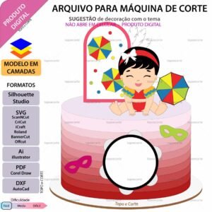 Topo de bolo Carnaval Painel Sombrinhas Arquivo Silhouette, Arquivo ScanNCut, Arquivo SVG, DXF, Ai, Eps, PDF