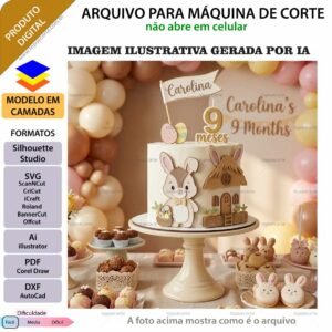 Topo de bolo Páscoa Coelhinho Casinha Arquivo Silhouette, Arquivo ScanNCut, Arquivo SVG, DXF, Ai, Eps, PDF