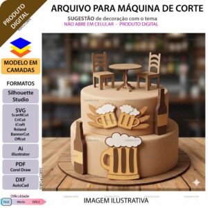 Topo de bolo Boteco mesa e cadeira Arquivo Silhouette, Arquivo ScanNCut, Arquivo SVG, DXF, Ai, Eps, PDF