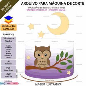 Topo de bolo Corujinha no Galho Arquivo Silhouette, Arquivo ScanNCut, Arquivo SVG, DXF, Ai, Eps, PDF