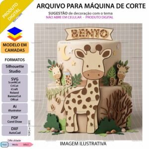 Topo de bolo Girafinha arbustos Arquivo Silhouette, Arquivo ScanNCut, Arquivo SVG, DXF, Ai, Eps, PDF